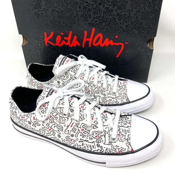 Converse Women's Size 9.5 171860F CTAS OX White Print Black Red Canvas Sneakers - Picture 7 of 11